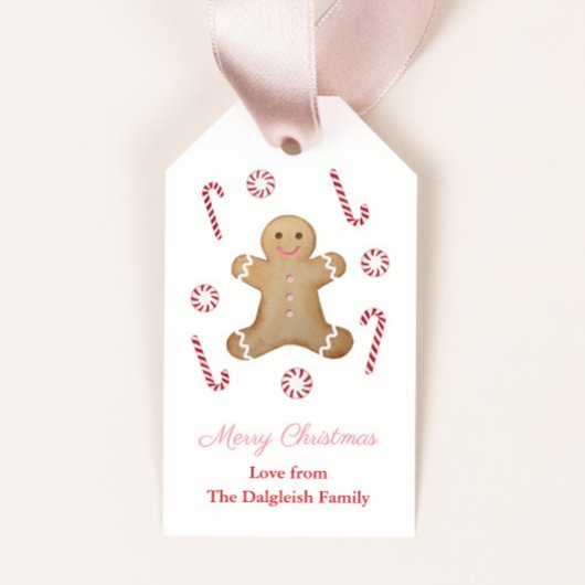Meisjes Feestdagen Gingerbrood Man Peppermint Snoe Cadeaulabel