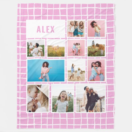 Meisjes felroze 12 foto modern minimaal abstract fleece deken (Voorkant)