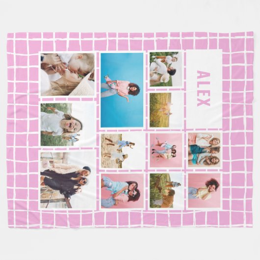 Meisjes felroze 12 foto modern minimaal abstract fleece deken (Voorkant (Horizontaal))