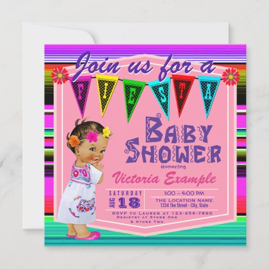 Meisjes Fiesta Baby Shower Uitnodigingen (Voorkant)
