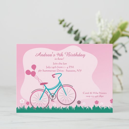 Meisjes Fiets Uitnodiging (Staand voorkant)