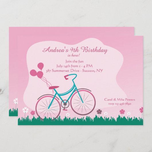 Meisjes Fiets Uitnodiging (Voorkant / Achterkant)