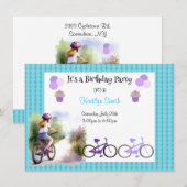 Meisjes Fiets Verjaardagsfeestuitnodiging Kaart (Voorkant / Achterkant)