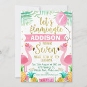 Meisjes flamingo ballonnen zevende verjaardag kaart (Voorkant)