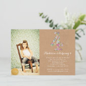 Meisjes Floral 4e verjaardag uitnodiging (Staand voorkant)