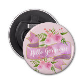 Meisjes Floral Blush Pink Hallo Goudgoud Button Flesopener (Voorkant)