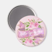 Meisjes  Floral Blush Pink Hallo Goudgoud Magneet (Voorkant / Achterkant)
