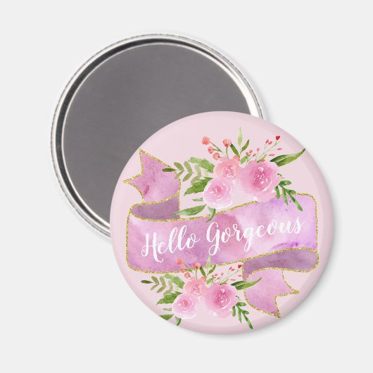 Meisjes  Floral Blush Pink Hallo Goudgoud Magneet (Voorkant / Achterkant)