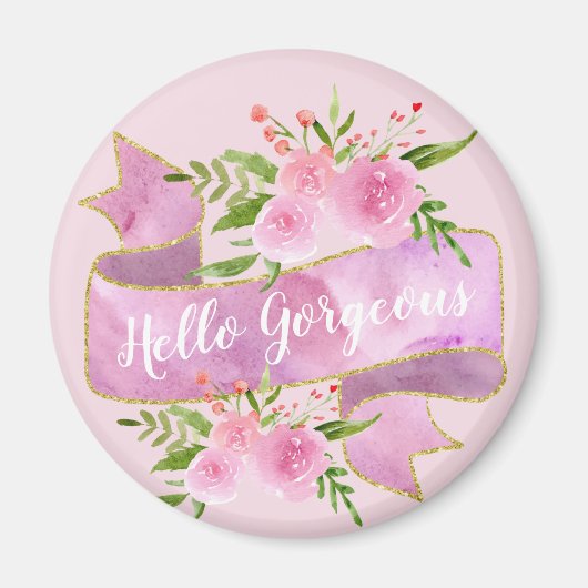Meisjes  Floral Blush Pink Hallo Goudgoud Magneet (Voorkant)
