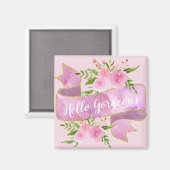 Meisjes  Floral Blush Pink Hallo Goudgoud Magneet (Voorkant / Achterkant)