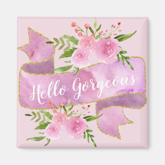 Meisjes  Floral Blush Pink Hallo Goudgoud Magneet (Voorkant)
