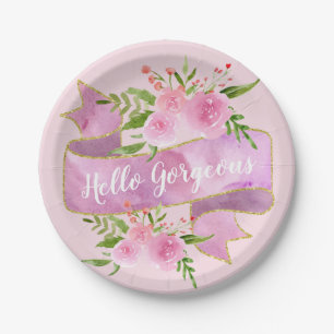 Meisjes  Floral Blush Pink Hallo Goudgoud Papieren Bordje