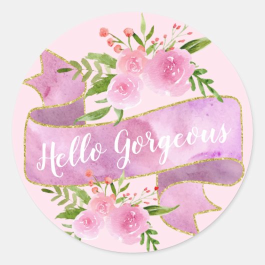 Meisjes  Floral Blush Pink Hallo Goudgoud Ronde Sticker (Voorkant)