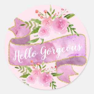Meisjes  Floral Blush Pink Hallo Goudgoud Ronde Sticker