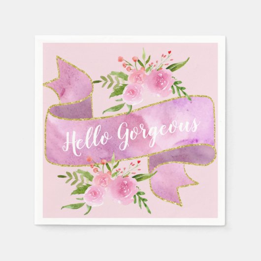 Meisjes  Floral Blush Pink Hallo Goudgoud Servet (Voorkant)