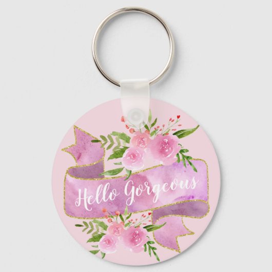 Meisjes  Floral Blush Pink Hallo Goudgoud Sleutelhanger (Voorkant)