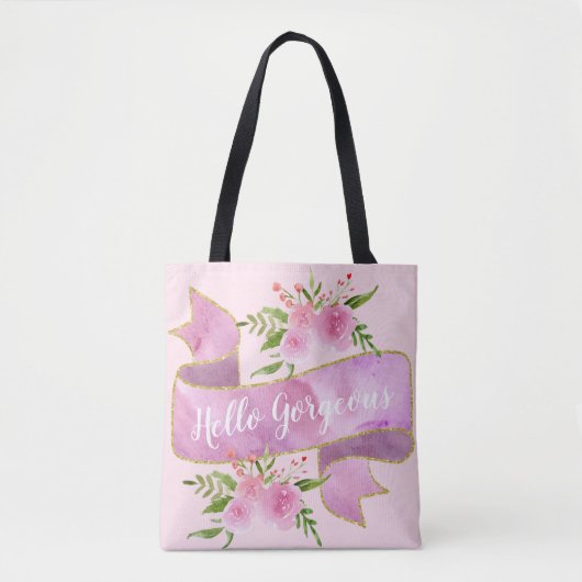 Meisjes Floral Blush Pink Hallo Goudgoud Tote Bag (Voorkant)