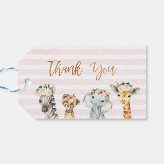 Meisjes Floral Foliage Safari Dieren Verjaardag La Cadeaulabel (Achterkant Horizontaal)