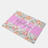 Meisjes Floral Gray Pink Peach Monogram Deurmat (Schuin)