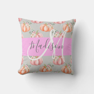 Meisjes Floral Gray Pink Peach Monogram Kussen