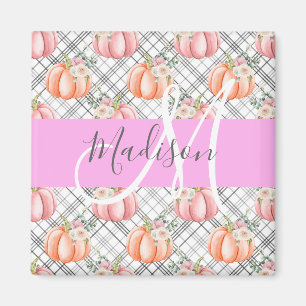 Meisjes Floral Gray Pink Peach Monogram Magneet