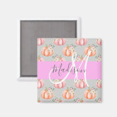 Meisjes Floral Gray Pink Peach Monogram Magneet (Voorkant / Achterkant)
