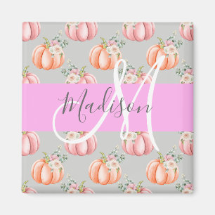 Meisjes Floral Gray Pink Peach Monogram Magneet