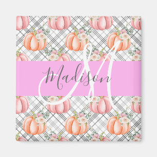 Meisjes Floral Gray Pink Peach Monogram Magneet
