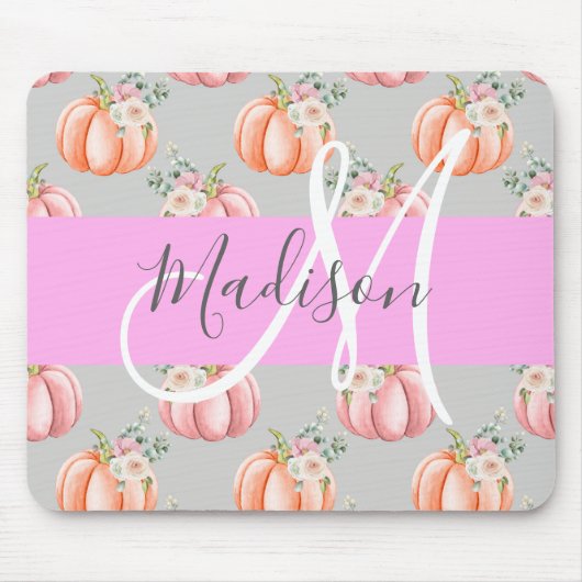 Meisjes Floral Gray Pink Peach Monogram Muismat (Voorkant)