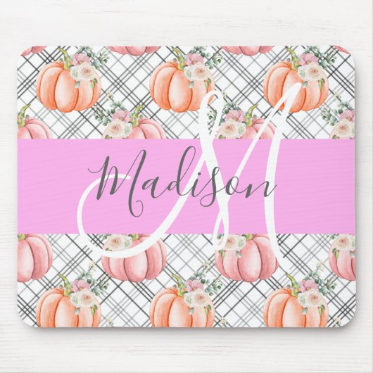 Meisjes Floral Gray Pink Peach Monogram Muismat (Voorkant)