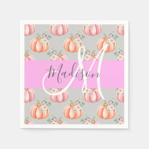 Meisjes Floral Gray Pink Peach Monogram Servet