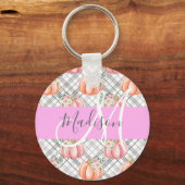 Meisjes Floral Gray Pink Peach Monogram Sleutelhanger (Voorkant)