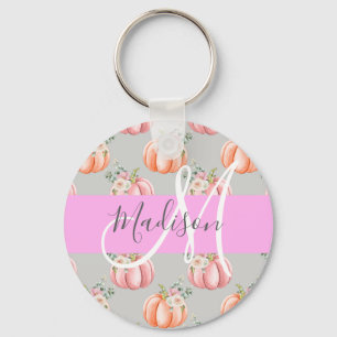 Meisjes Floral Gray Pink Peach Monogram Sleutelhanger