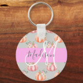 Meisjes Floral Gray Pink Peach Monogram Sleutelhanger (Voorkant)