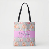 Meisjes Floral Gray Pink Peach Monogram Tote Bag (Voorkant)