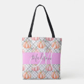 Meisjes Floral Gray Pink Peach Monogram Tote Bag (Achterkant)