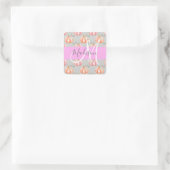 Meisjes Floral Gray Pink Peach Monogram Vierkante Sticker (Tas)