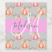 Meisjes Floral Gray Pink Peach Monogram Wijn Etiket (Enkel label)