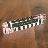 Meisjes  Floral met gouden zwarte strepen Naambordje (Zijkant)