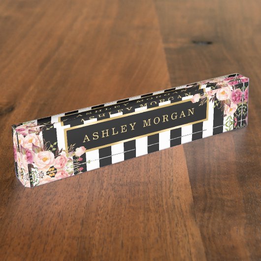 Meisjes  Floral met gouden zwarte strepen Naambordje (Zijkant)