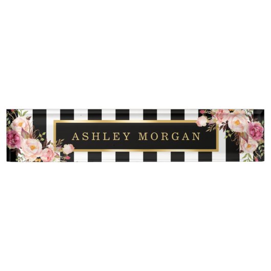 Meisjes  Floral met gouden zwarte strepen Naambordje (Voorkant)
