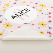 Meisjes Floral Pink Flower & Name Monogram Kinder Sherpa Deken (3/4)
