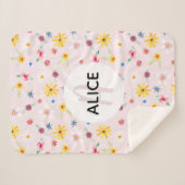 Meisjes Floral Pink Flower & Name Monogram Kinder Sherpa Deken (Voorkant (horizontaal))