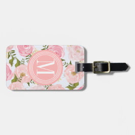 Meisjes  Floral roze Roses Peony gepersonaliseerd Bagagelabel