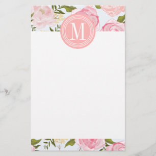 Meisjes  Floral roze Roses Peony gepersonaliseerd Briefpapier