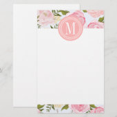 Meisjes Floral roze Roses Peony gepersonaliseerd Briefpapier (Voorkant / Achterkant)