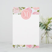 Meisjes Floral roze Roses Peony gepersonaliseerd Briefpapier (Staand voorkant)