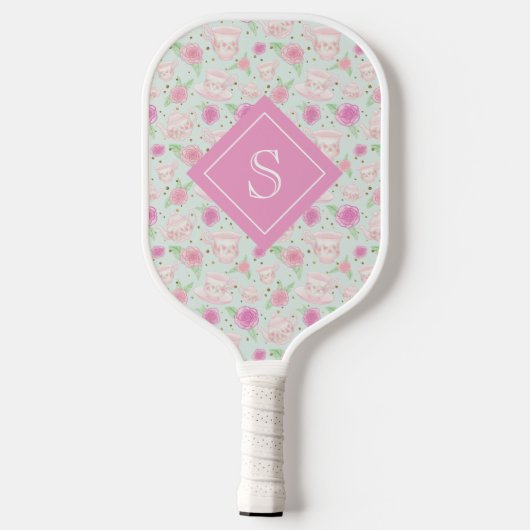 Meisjes Floral Roze Tea Cups Pattern Personalized Pickleball Paddle (Achterkant)