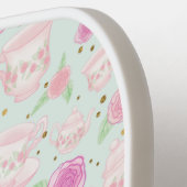 Meisjes Floral Roze Tea Cups Pattern Personalized Pickleball Paddle (Links Detail)