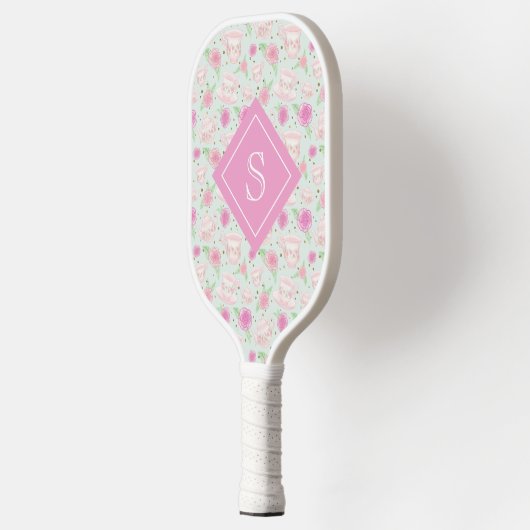 Meisjes Floral Roze Tea Cups Pattern Personalized Pickleball Paddle (Links)